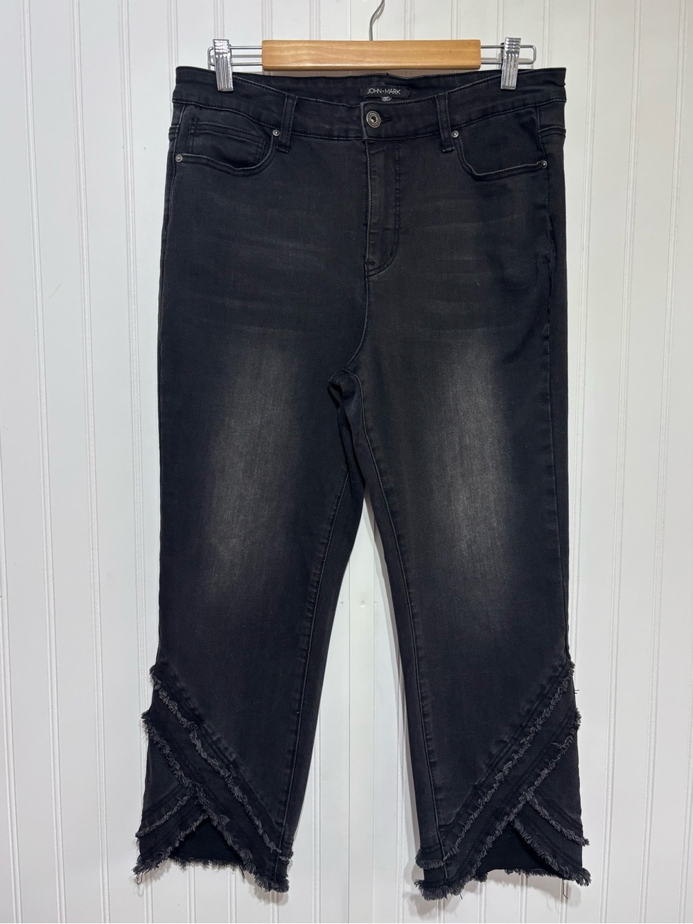 John Mark Black Frayed Hem Cropped Jeans Size 16P Stretch Denim